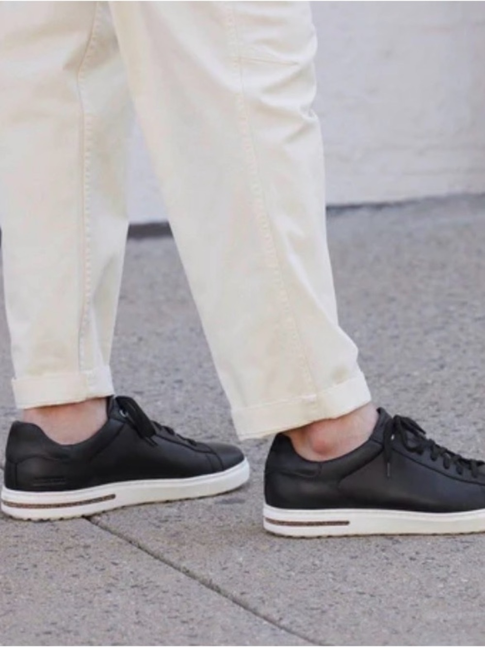 Birkenstock Black Leather Sneakers with White Sole Accent